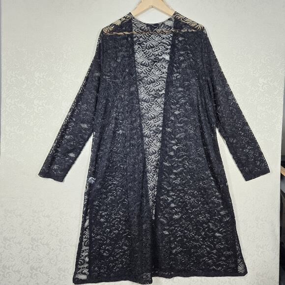 Blashe Sheer Lace Long Cardigan Duster sz 3X Black Witchy Whimsigoth Open Front - Picture 6 of 14